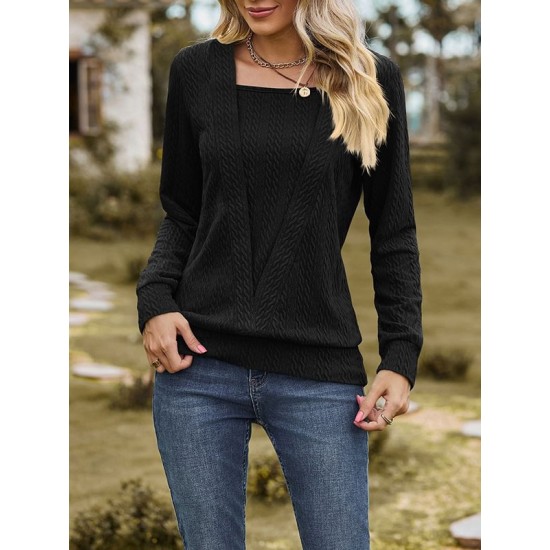 Colorful Solid Color Long Sleeves Loose Square-neck T-Shirts Tops Colorful Solid Color Long Sleeves Loose Square-neck T-Shirts Tops