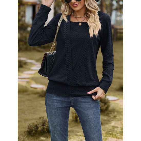 Colorful Solid Color Long Sleeves Loose Square-neck T-Shirts Tops Colorful Solid Color Long Sleeves Loose Square-neck T-Shirts Tops