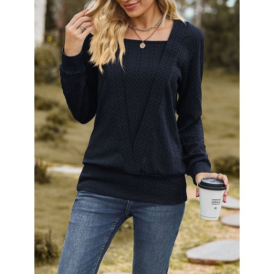 Colorful Solid Color Long Sleeves Loose Square-neck T-Shirts Tops Colorful Solid Color Long Sleeves Loose Square-neck T-Shirts Tops