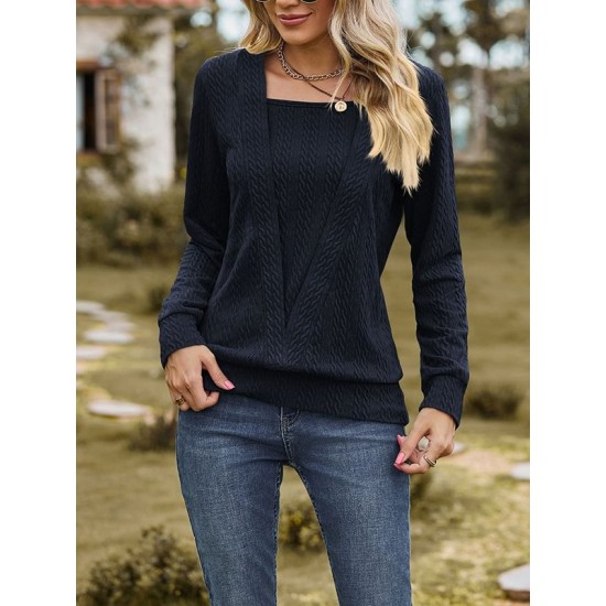 Colorful Solid Color Long Sleeves Loose Square-neck T-Shirts Tops Colorful Solid Color Long Sleeves Loose Square-neck T-Shirts Tops