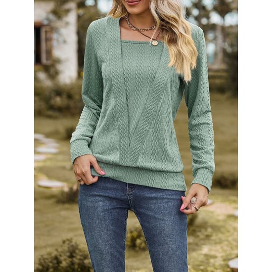 Colorful Solid Color Long Sleeves Loose Square-neck T-Shirts Tops Colorful Solid Color Long Sleeves Loose Square-neck T-Shirts Tops