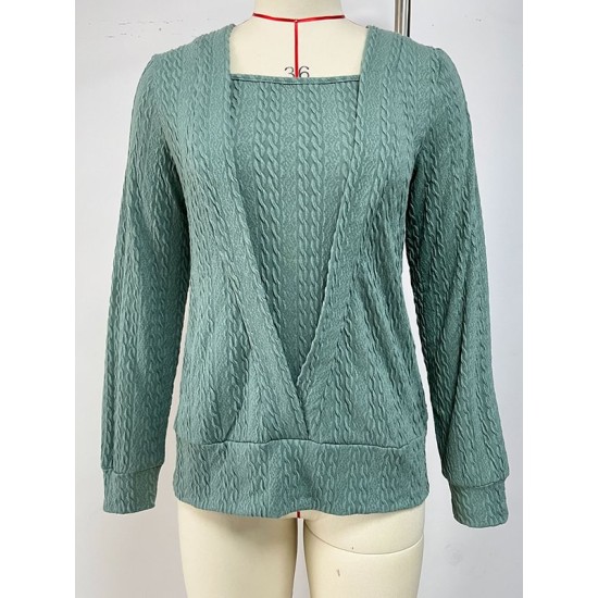 Colorful Solid Color Long Sleeves Loose Square-neck T-Shirts Tops Colorful Solid Color Long Sleeves Loose Square-neck T-Shirts Tops