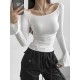 Pleated Solid Color Flared Sleeves Long Sleeves Boat Neck T-Shirts Tops Pleated Solid Color Flared Sleeves Long Sleeves Boat Neck T-Shirts Tops