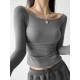 Pleated Solid Color Flared Sleeves Long Sleeves Boat Neck T-Shirts Tops Pleated Solid Color Flared Sleeves Long Sleeves Boat Neck T-Shirts Tops