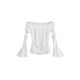 Pleated Solid Color Flared Sleeves Long Sleeves Boat Neck T-Shirts Tops Pleated Solid Color Flared Sleeves Long Sleeves Boat Neck T-Shirts Tops