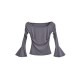 Pleated Solid Color Flared Sleeves Long Sleeves Boat Neck T-Shirts Tops Pleated Solid Color Flared Sleeves Long Sleeves Boat Neck T-Shirts Tops