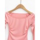 Pleated Solid Color Flared Sleeves Long Sleeves Boat Neck T-Shirts Tops Pleated Solid Color Flared Sleeves Long Sleeves Boat Neck T-Shirts Tops