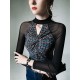 Hollow Knot Letter Print Split-Joint Long Sleeves Skinny Mock Neck T-Shirts Tops Hollow Knot Letter Print Split-Joint Long Sleeves Skinny Mock Neck T-Shirts Tops