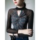 Hollow Knot Letter Print Split-Joint Long Sleeves Skinny Mock Neck T-Shirts Tops Hollow Knot Letter Print Split-Joint Long Sleeves Skinny Mock Neck T-Shirts Tops
