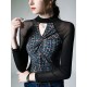 Hollow Knot Letter Print Split-Joint Long Sleeves Skinny Mock Neck T-Shirts Tops Hollow Knot Letter Print Split-Joint Long Sleeves Skinny Mock Neck T-Shirts Tops
