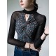 Hollow Knot Letter Print Split-Joint Long Sleeves Skinny Mock Neck T-Shirts Tops Hollow Knot Letter Print Split-Joint Long Sleeves Skinny Mock Neck T-Shirts Tops
