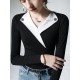 Asymmetric Buttoned Long Sleeves Skinny V-Neck T-Shirts Tops Asymmetric Buttoned Long Sleeves Skinny V-Neck T-Shirts Tops
