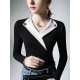 Asymmetric Buttoned Long Sleeves Skinny V-Neck T-Shirts Tops Asymmetric Buttoned Long Sleeves Skinny V-Neck T-Shirts Tops