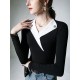 Asymmetric Buttoned Long Sleeves Skinny V-Neck T-Shirts Tops Asymmetric Buttoned Long Sleeves Skinny V-Neck T-Shirts Tops