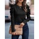 Buttoned Pleated Bishop Sleeve Long Sleeves Round-neck T-Shirts Tops Buttoned Pleated Bishop Sleeve Long Sleeves Round-neck T-Shirts Tops