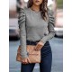 Buttoned Pleated Bishop Sleeve Long Sleeves Round-neck T-Shirts Tops Buttoned Pleated Bishop Sleeve Long Sleeves Round-neck T-Shirts Tops