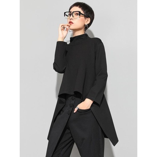 Black Zipper Long Sleeves Swallow-Tailed T-Shirt Black Zipper Long Sleeves Swallow-Tailed T-Shirt