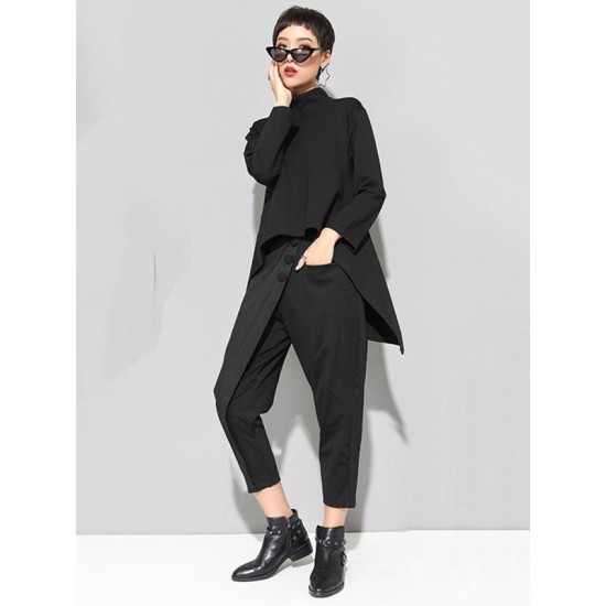 Black Zipper Long Sleeves Swallow-Tailed T-Shirt Black Zipper Long Sleeves Swallow-Tailed T-Shirt