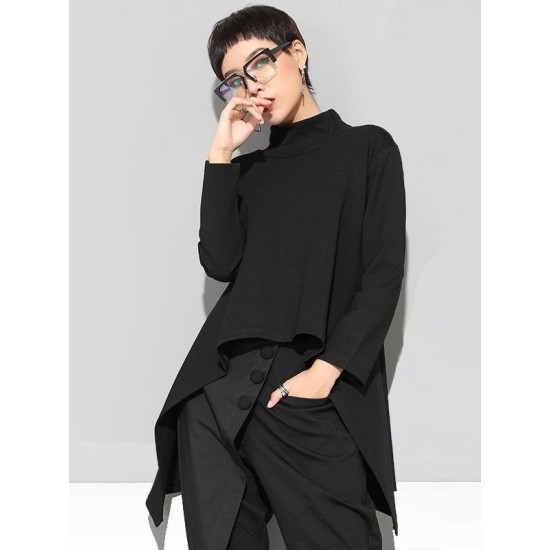 Black Zipper Long Sleeves Swallow-Tailed T-Shirt Black Zipper Long Sleeves Swallow-Tailed T-Shirt