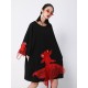 Red Goldfish Embroidered Loose Round Neck T-Shirt Dress Red Goldfish Embroidered Loose Round Neck T-Shirt Dress