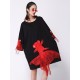 Red Goldfish Embroidered Loose Round Neck T-Shirt Dress Red Goldfish Embroidered Loose Round Neck T-Shirt Dress