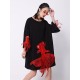Red Goldfish Embroidered Loose Round Neck T-Shirt Dress Red Goldfish Embroidered Loose Round Neck T-Shirt Dress