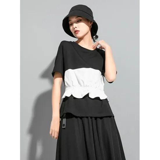 Original Falbala Split-Joint T-Shirts Tops Original Falbala Split-Joint T-Shirts Tops