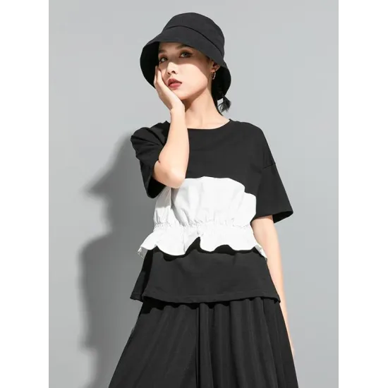 Original Falbala Split-Joint T-Shirts Tops Original Falbala Split-Joint T-Shirts Tops