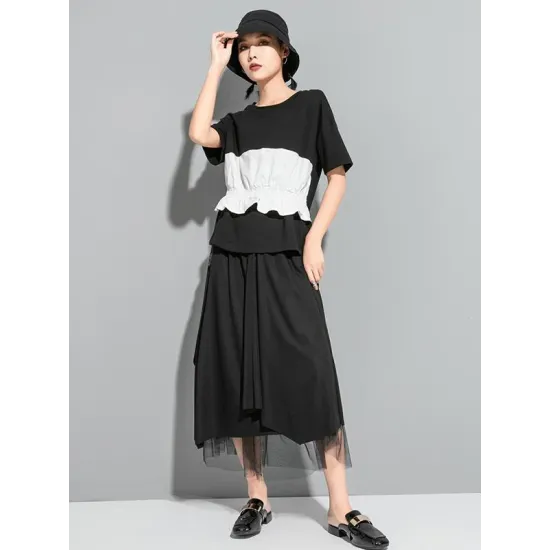 Original Falbala Split-Joint T-Shirts Tops Original Falbala Split-Joint T-Shirts Tops