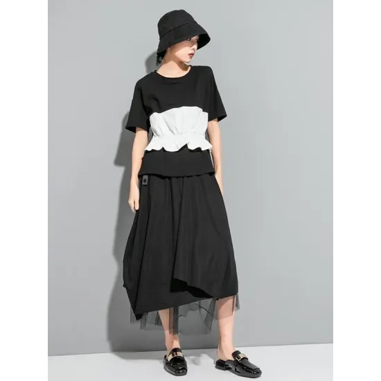 Original Falbala Split-Joint T-Shirts Tops Original Falbala Split-Joint T-Shirts Tops