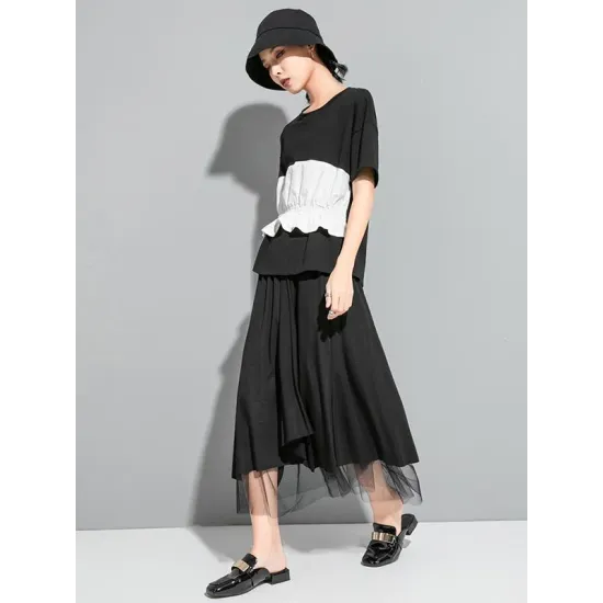 Original Falbala Split-Joint T-Shirts Tops Original Falbala Split-Joint T-Shirts Tops