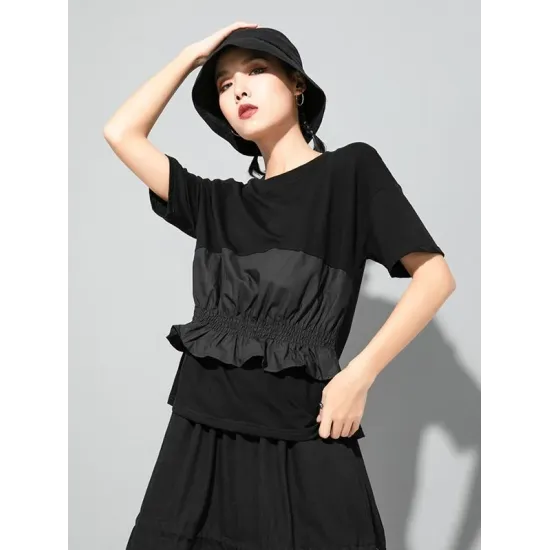 Original Falbala Split-Joint T-Shirts Tops Original Falbala Split-Joint T-Shirts Tops