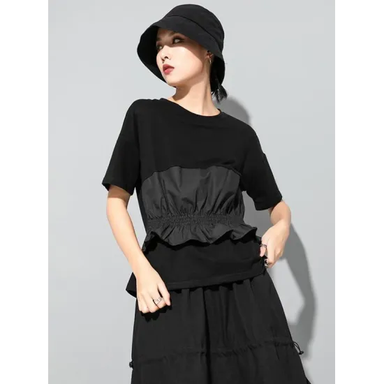 Original Falbala Split-Joint T-Shirts Tops Original Falbala Split-Joint T-Shirts Tops