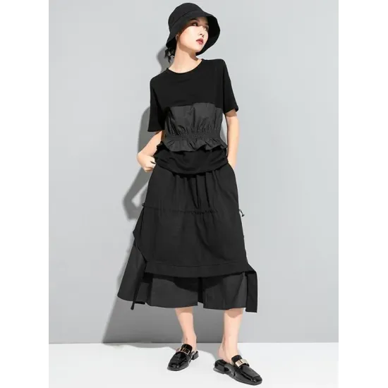 Original Falbala Split-Joint T-Shirts Tops Original Falbala Split-Joint T-Shirts Tops