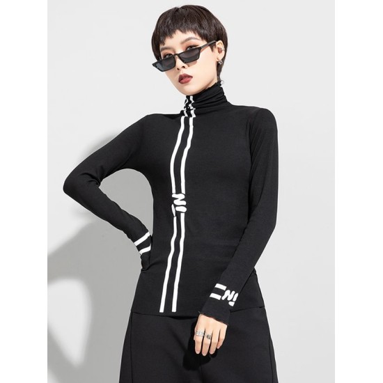 Black Printed High-Neck Long Sleeve T-Shirt Black Printed High-Neck Long Sleeve T-Shirt