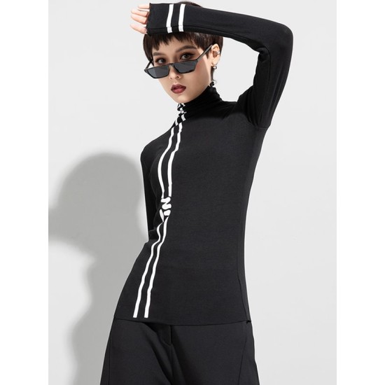 Black Printed High-Neck Long Sleeve T-Shirt Black Printed High-Neck Long Sleeve T-Shirt