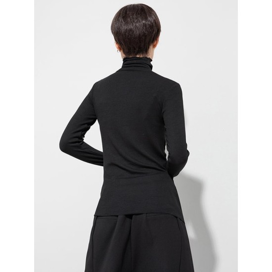 Black Printed High-Neck Long Sleeve T-Shirt Black Printed High-Neck Long Sleeve T-Shirt