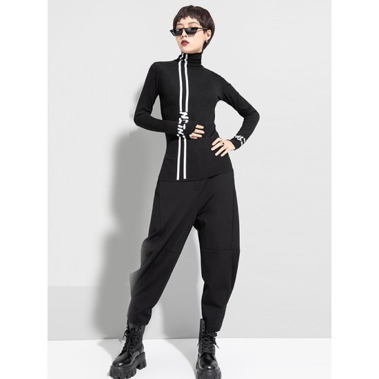 Black Printed High-Neck Long Sleeve T-Shirt Black Printed High-Neck Long Sleeve T-Shirt