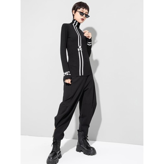 Black Printed High-Neck Long Sleeve T-Shirt Black Printed High-Neck Long Sleeve T-Shirt