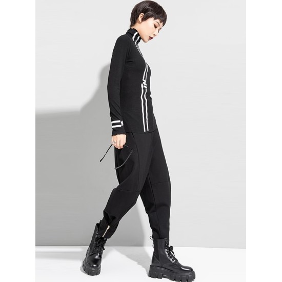 Black Printed High-Neck Long Sleeve T-Shirt Black Printed High-Neck Long Sleeve T-Shirt