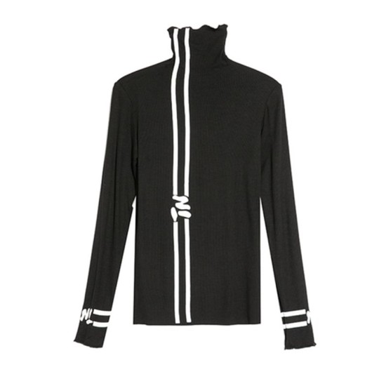 Black Printed High-Neck Long Sleeve T-Shirt Black Printed High-Neck Long Sleeve T-Shirt