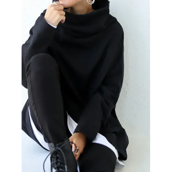 Urban Black&Gray High-Neck Long Sleeve Oversize T-Shirt Urban Black&Gray High-Neck Long Sleeve Oversize T-Shirt
