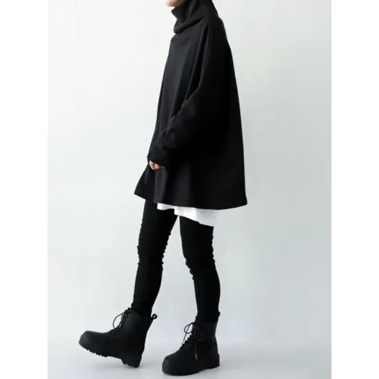 Urban Black&Gray High-Neck Long Sleeve Oversize T-Shirt Urban Black&Gray High-Neck Long Sleeve Oversize T-Shirt
