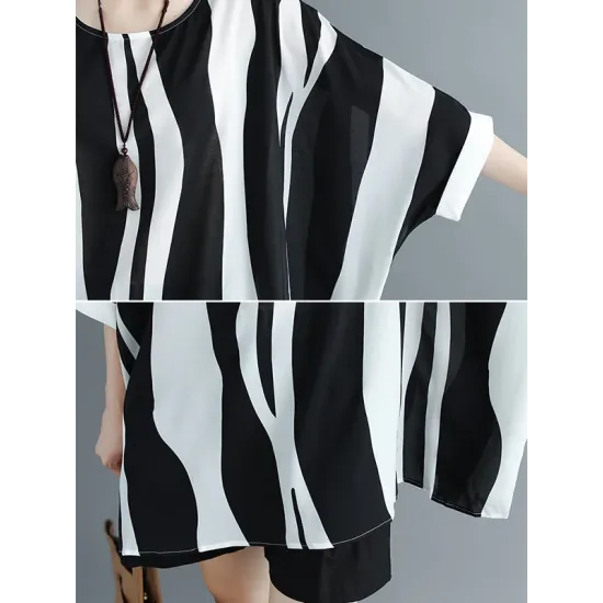 Original Chiffon Batwing Sleeves Striped Shirts Tops Original Chiffon Batwing Sleeves Striped Shirts Tops