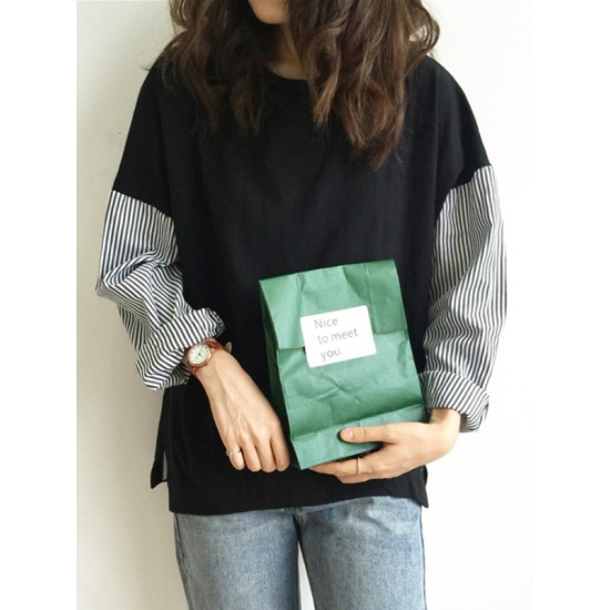 Striped Split-Joint Plus Size Loose Long Sleeve Shirt Tops Striped Split-Joint Plus Size Loose Long Sleeve Shirt Tops