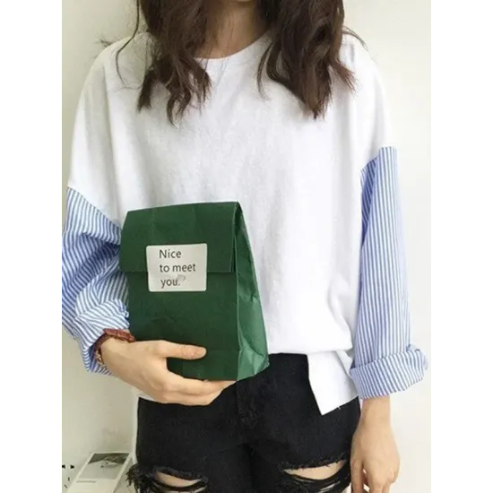 Striped Split-Joint Plus Size Loose Long Sleeve Shirt Tops Striped Split-Joint Plus Size Loose Long Sleeve Shirt Tops