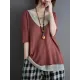 Artistic False Two Loose Ramie Cotton Half Sleeve Shirt Artistic False Two Loose Ramie Cotton Half Sleeve Shirt