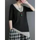 Artistic False Two Loose Ramie Cotton Half Sleeve Shirt Artistic False Two Loose Ramie Cotton Half Sleeve Shirt