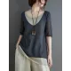 Artistic False Two Loose Ramie Cotton Half Sleeve Shirt Artistic False Two Loose Ramie Cotton Half Sleeve Shirt