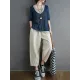 Artistic False Two Loose Ramie Cotton Half Sleeve Shirt Artistic False Two Loose Ramie Cotton Half Sleeve Shirt